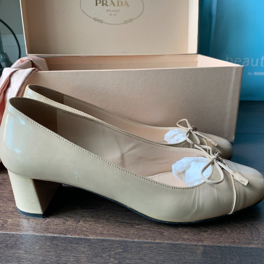Prada nude leather short heels